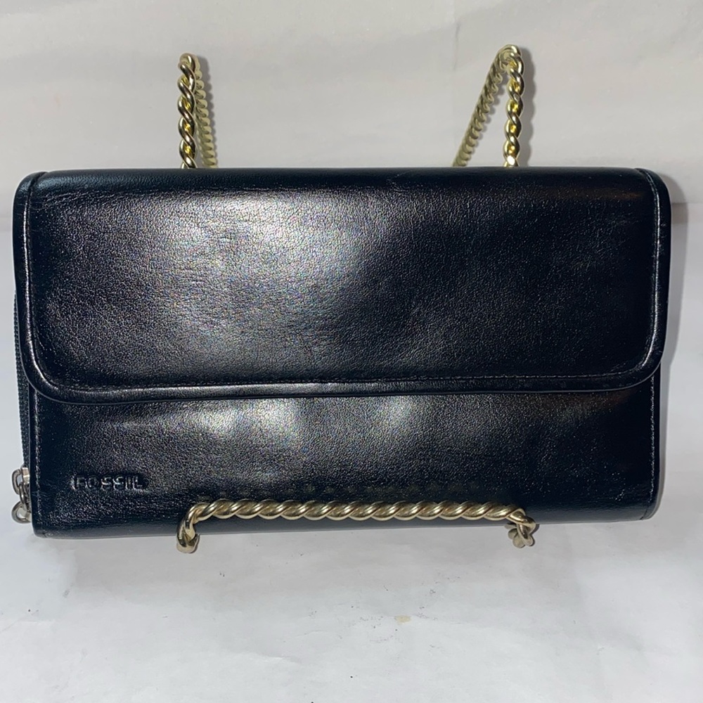 Fossil Black Leather Trifold Wallet EUC